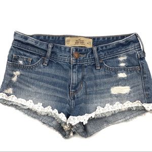 Hollister Distressed Lace Blue Jean Shorts Sz 00